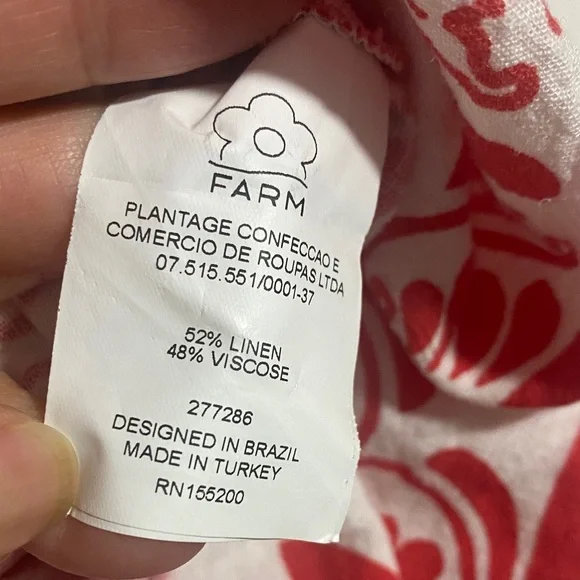 Anthropologie FARMRIO Linen Blend Red and White Patterned Jumpsuit